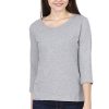 Women's Solid Black 3/4 Sleeve T-shirt