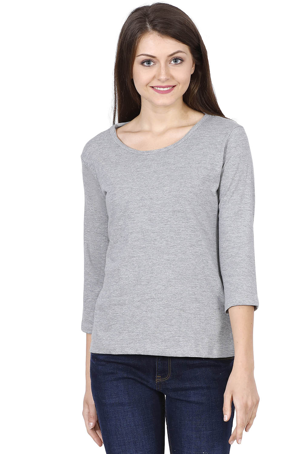 Women's Solid Gray 3/4 Sleeve T-shirt - meltmoon.com