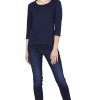 Women's Navy Blue 3/4 Sleeve T-shirt