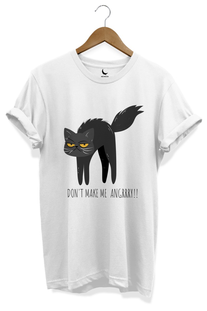 Don't Make Me Angry Printed Tshirt for cat lovers white